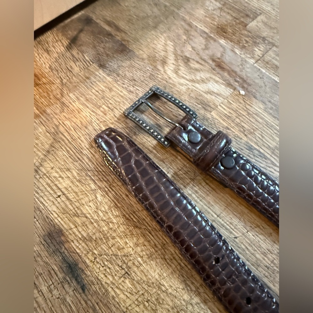 Judith Jack Dk Brown Embossed Leather Sterling Silver Marcasite Belt Sm
